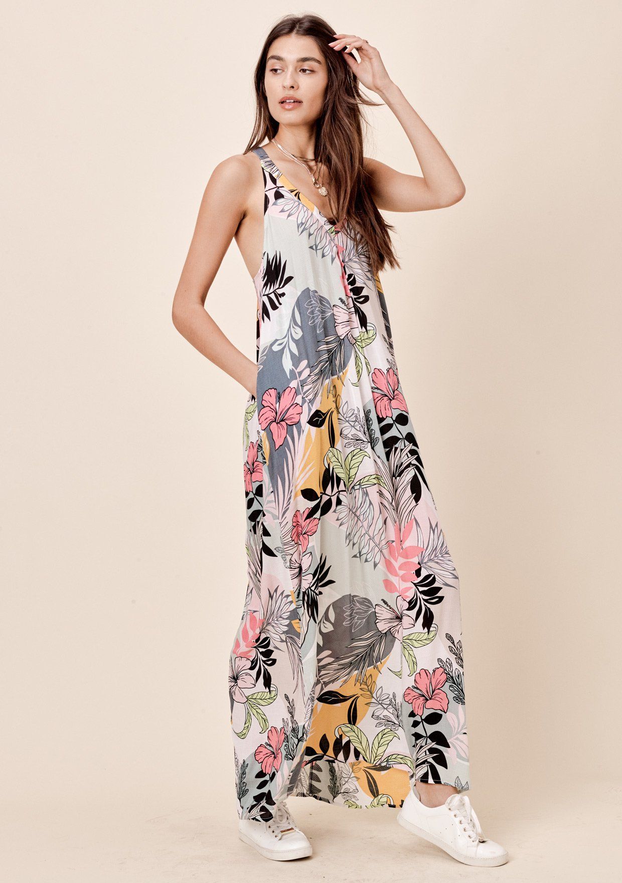 Tropical Floral Print Maxi Tank Dress ...